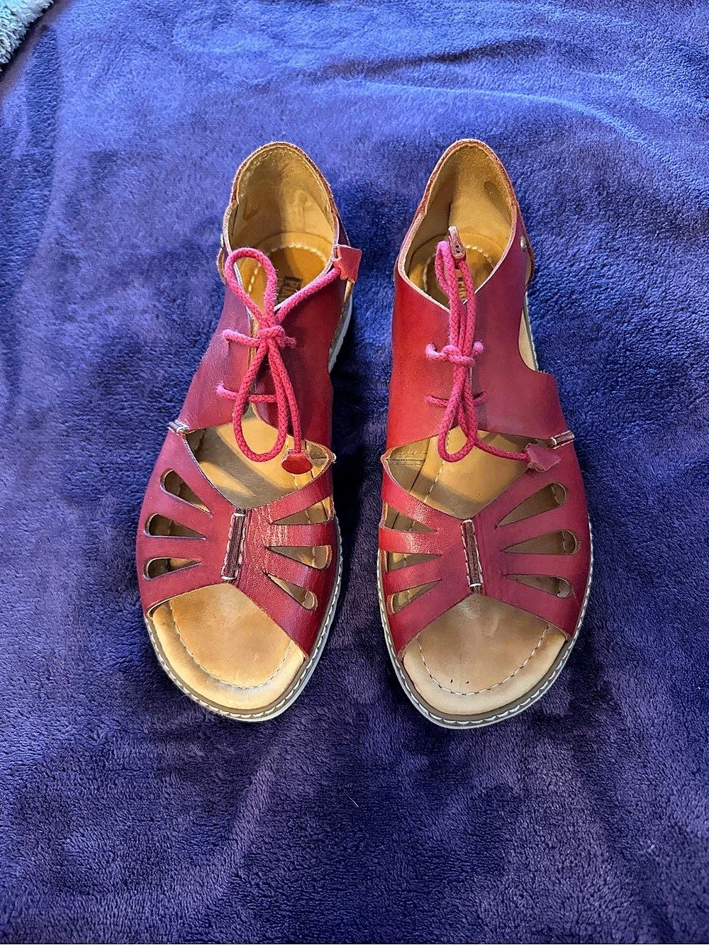PIKOLINOS Roquetas Lace-Up Red Leather Sandals